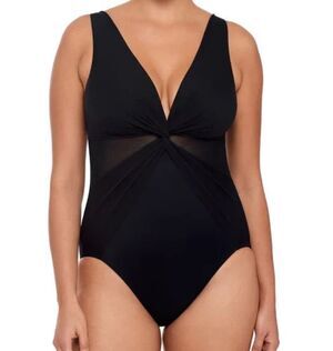 NWT Miraclesuit Miradonna Swimsuit 16 XL Black One Piece Sheer Illusionist Twist